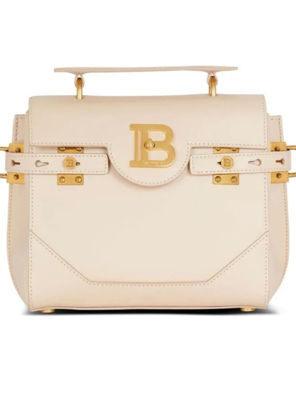 Balmain Cream Leather B-Logo Top-Handle Satchel with Gold Hardware